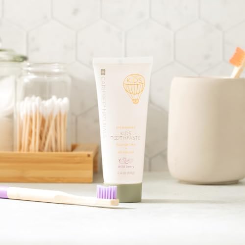 CariFree Naturals Kids Toothpaste | Fluoride-Free, 40% Xylitol, Organic Wild Berry Flavor, pH Elevated, Safe if Swallowed, Sugar-Free, 2.4 oz, Made in The USA