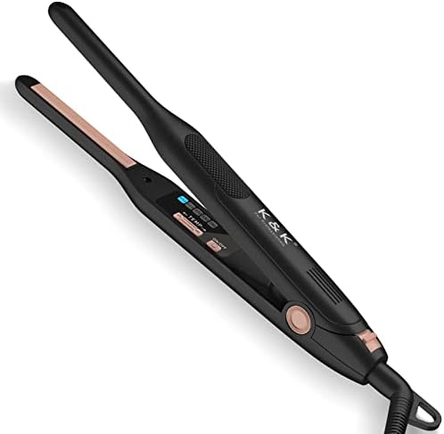 K&K Mini Flat Iron for Short Hair 3/10 inch Small Hair Straightener for Pixie & Beard creamic Flat Iron for Women Dual Voltage, Auto Shut Off