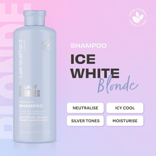 Lee Stafford Blue Toning Shampoo | Bleach Blonde Ice White Collection - Corrects Brassy & Orange Tones, Best for Highlighted, Cool Hair, Color Extend Treatment, Hydrating, 16.9 Fl Oz