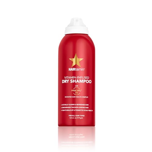 HAIRtamin Vitamin Infused Dry Shampoo for Women | Hair Texture Spray that Cleanses & Refreshes | Hair Complex for Healthy Thicker-Looking Hair | Procapil 3% & Vitamins for Scalp Health | Talc Free