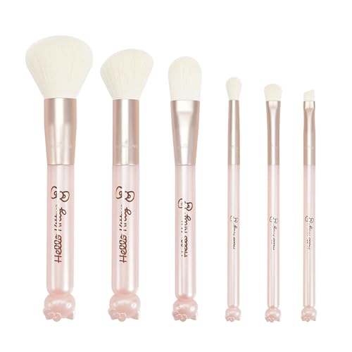 Impressions Vanity 6 PCs Makeup Brush set with Hello Kitty Kawaii Icon and Aluminum Ferrule, Super Soft Makeup Brushes for Foundation, Face Powder, Blending, Defined Shadow, Eye Shadow (Pink)