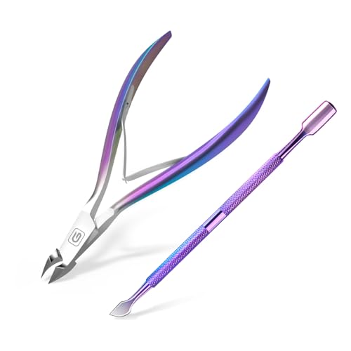 Cuticle Trimmer 3/4 Jaw Extremely Sharp Cuticle Nippers Scissors Stainless Steel Clippers Cutter Remover for Pedicure Manicure Nail Tool with Cuticle Pusher