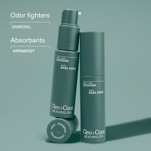 Cleo+Coco - Natural Dry Shampoo Powder - For Body & Hair - For Women - Absorbs Odor & Sweat - Essential Oils & Arrowroot Powder - Free of Talc & Parabens - PCR - Made in USA - Basil Mint - 4oz