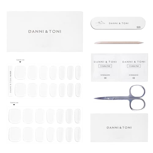 DANNI & TONI Semi Cured Gel Nail Strips Transparent Crystal Clear Nail Stickers Sheer Gel Polish Strips 28 Stickers Ultra-glossy, Long-lasting, Waterproof