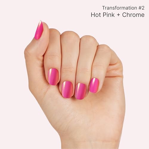 Dashing Diva Chromagic Gel Nail Strips - Pink Orbit - Easy UV Free, Chip Resistant, Long Lasting Gel Nail Stickers and Chrome Powder