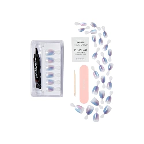 KISS Salon X-tend LED Gel Nail Kit Press On Nails, 'Changed', Multicolor, Short Oval, 30 Fake Nails, Soft Gel Nail Glue 5 ml (0.16 US fl. oz.), Prep Pad, Manicure Stick, & Mini Nail File