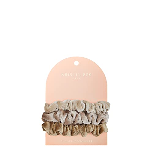 Kristin Ess Velvet Skinnies Scrunchie Set for Women - No Crease Scrunchies + Gentle Hair Ties For All Hair Types - Ponytail Holders, Elastic Hair Ties - Blonde 3 pack