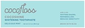 Cocofloss Cocoshine Whitening Toothpaste, Remineralize & Repair Sensitive Teeth, Fluoride-Free with n-HA, Kid-Friendly, Delicious Mint, 3.4 oz