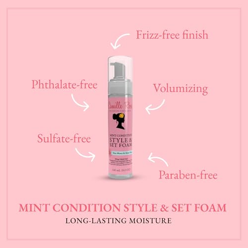 Camille Rose Mint Condition Style and Set Foam, with Aloe Vera and Sea Moss, for Extra Hold, Frizz Free Shine, and All Hair Types, 8 fl oz
