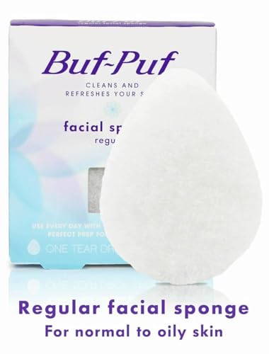 Buf-Puf Facial Sponge, Dermatologist Developed, Removes Deep Down Dirt & Makeup That Causes Breakouts and Blackheads, Reusable, Exfoliating, White, 3 Count