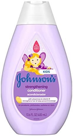 Johnson's Strengthening Tear-Free Kids' Conditioner with Vitamin E Strengthens & Helps Prevent Breakage, Paraben-, Sulfate- & Dye-Free, Hypoallergenic & Gentle on Toddler Hair, 13.6 fl. oz