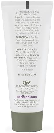 CariFree Naturals Kids Toothpaste | Fluoride-Free, 40% Xylitol, Organic Wild Berry Flavor, pH Elevated, Safe if Swallowed, Sugar-Free, 2.4 oz, Made in The USA