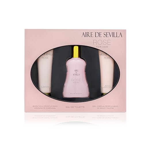 Instituto Español Aire de Sevilla Rose Gift Set for Women – Travel Size Eau de Toilette, Body Gel & Body Lotion (100 ml / 3.4 fl oz Each)