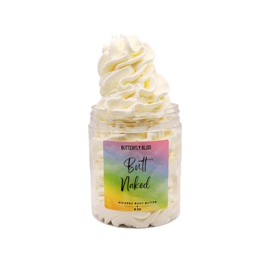Butt Naked Whipped Body Butter, natural lotion, organic, 8oz jar, made with shea butter, mango butter, coconut oil, almond oil