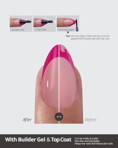 BTArtboxnails XCOATTIPS Pink French Tip Press On Nails - Short Press On Nails Square, Soft Gel Nail Tips, 160Pcs Soak Off Acrylic Pink Fake Nail Extension in 16 Sizes