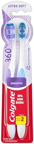 Colgate 360 Extra Soft Toothbrush for Sensitive Teeth and Gums with Tongue and Cheek Cleaner - 2 Count