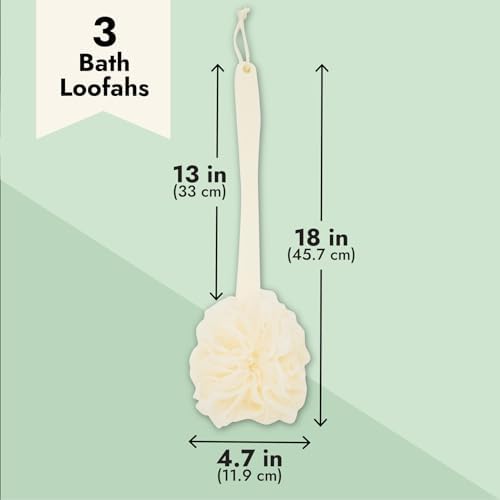 Juvale 3 Pack Long Handled Loofah Back Scrubber for Shower - Exfoliating Loofah with Handle for Shower & Bath (18 in)