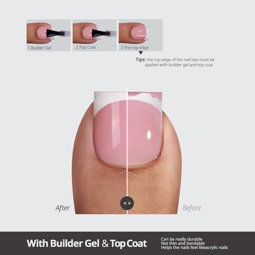 BTArtboxnails XCOATTIPS Toe Nail Tips - Lamp-Curable Real Square Pink Press On Toenails for Women, 150 Soak Off French Tip Toe Nail Extensions in 15 Sizes, Builder Gel & Top Coat Required