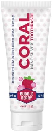Coral Nano Silver Bubble Berry Kids Toothpaste, Natural Fluoride Free Teeth Whitening Toothpaste, Coral Calcium Nano Silver Infused SLS Free - 4 Ounces