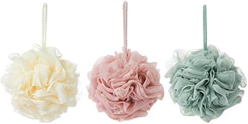 Bath Sponges, Shower Loofah for Body Exfoliation(3 pcs, Green&Linen&Pink)