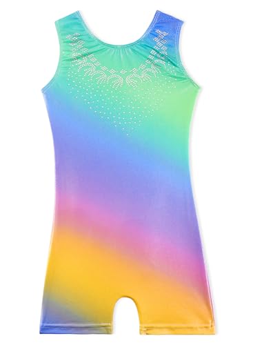 Leotards for Girls Gymnastics 9 10 Kid Child Dance Outfit Gradient Rhinestone Green Purple Biketard (Gradient Blue Purple, 9-10 Years)