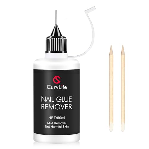 Curvlife Pinpoint Nail Glue Remover for Press on, 60ml Nail Remover for Nails Tips, Gentle Glue Remover for Gel x Nails, Non-Acetone Nail Polish Remover