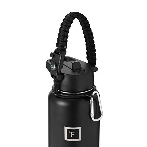 IRON °FLASK Paracord Handle - Fits Wide Mouth Water Bottles - Durable Carrier, Secure Accessories, Survival Strap Cord, Safety Ring, and Carabiner - Seven Core Paracord Bracelet
