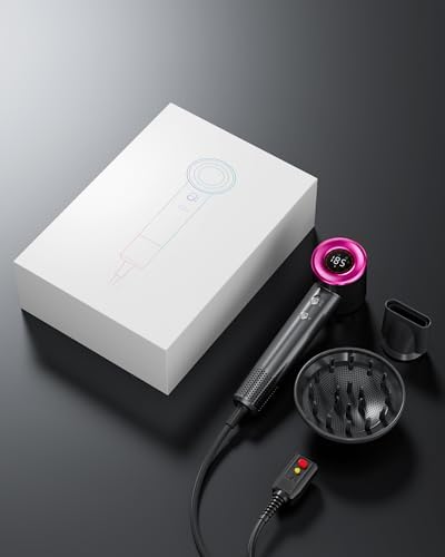 Hair Dryer, 160000 RPM High-Speed Brushless Motor for Fast Drying, 600 Millions Negative Ionic Blow Dryer with HD Display, Low Noise Thermo-Control Hair Dryer with Diffuser and Nozzle