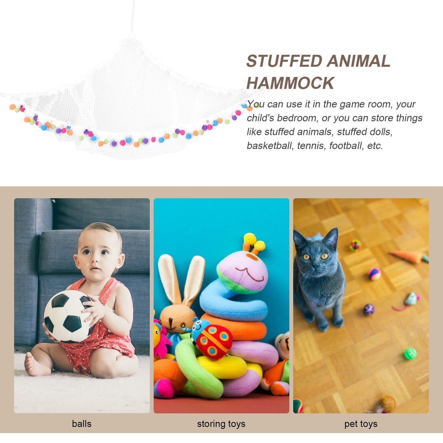 HOOWIFFY Toy Hammock 1 Set for Child Toy Organizer in Boys and Girls Room