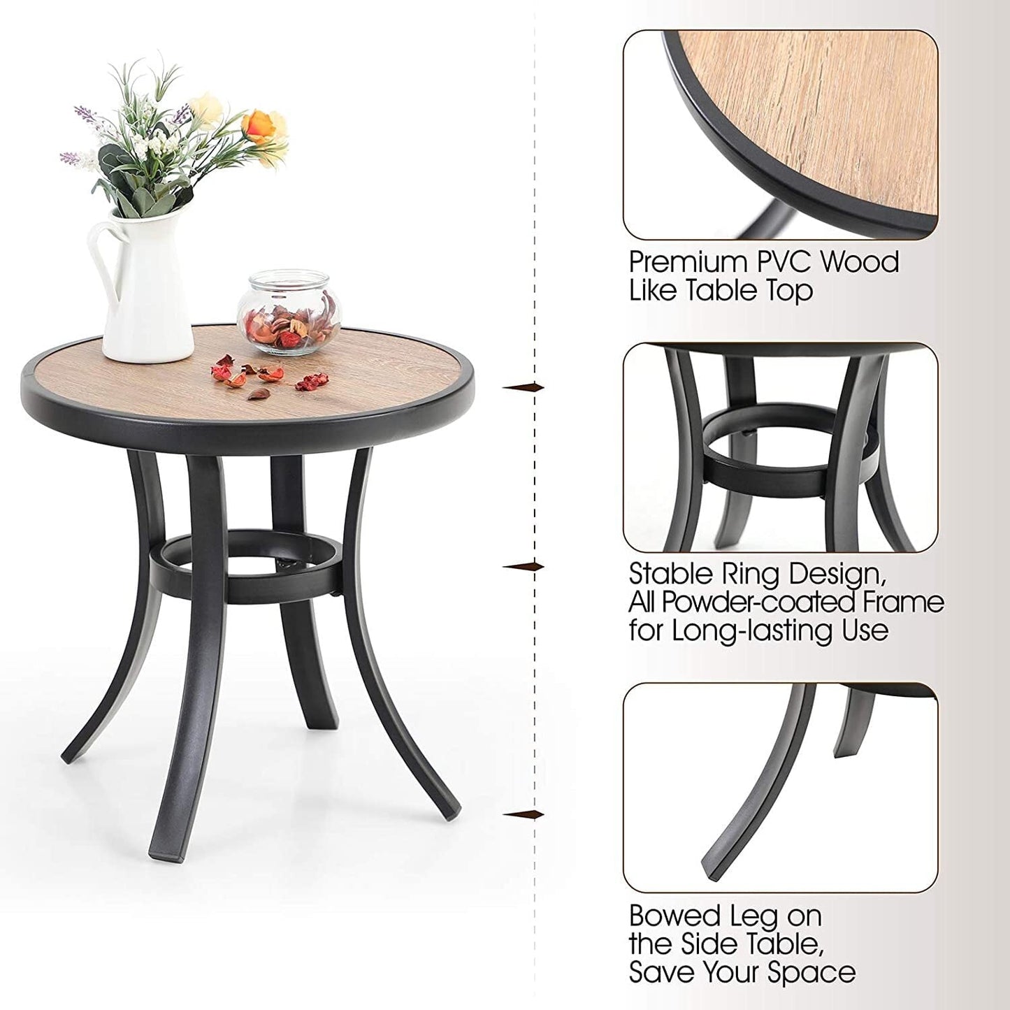 CGDYCF Round Patio Side Table 19" Outdoor & Indoor Small Coffee Bistro Table, Powder-Coated Metal Frame with Wood-Look Top