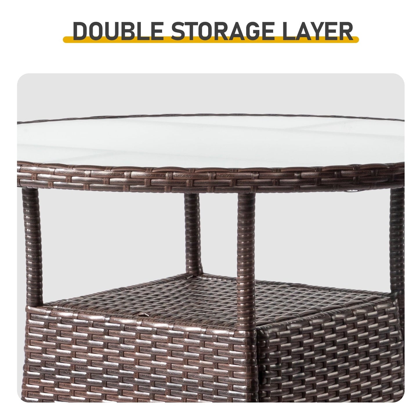 31.5" Round Wicker Patio Dining Table for 4, Outdoor Rattan Bistro Table with Glass Top – Brown