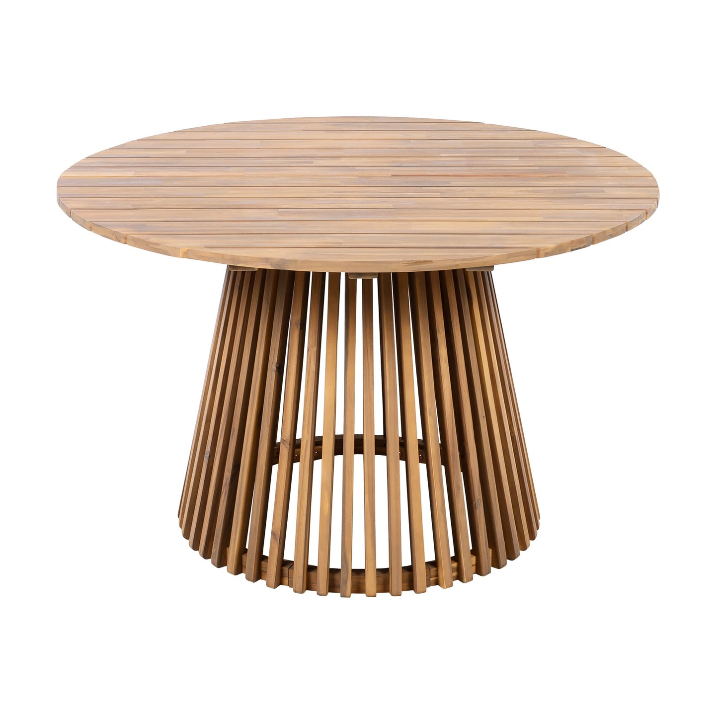 Christopher Knight Home 47" Round Outdoor Dining Table, Wood Patio Table with Slatted Pedestal Base, Light Teak