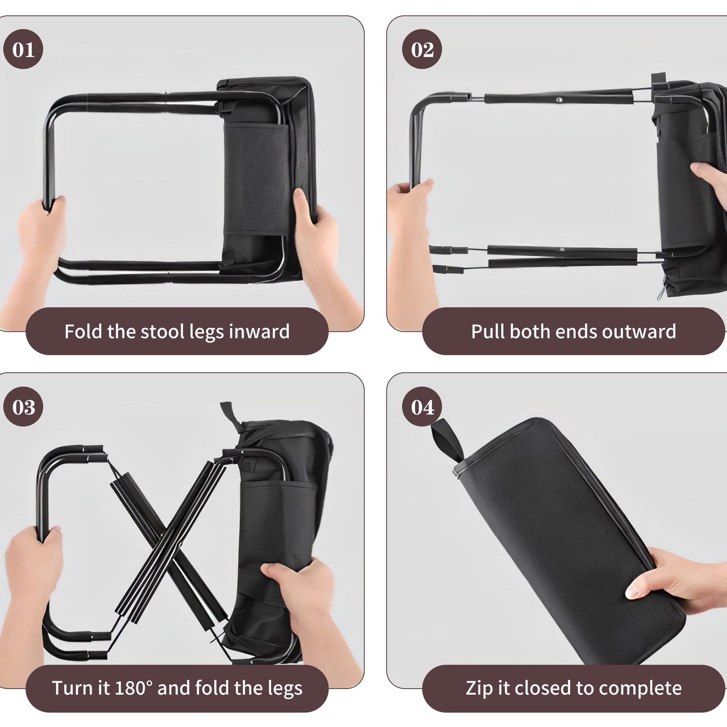 Camping Stool Set of 2, 11 Inch Portable Folding Stool with Carry Bag, Collapsible Ultralight Chair for Adults, Hold Up to 220 LBS, Ideal for Picnic Hiking Fishing, Outdoor Use, Black