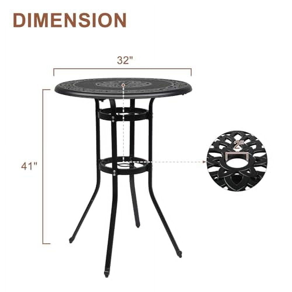 Cast Aluminum Outdoor Patio Bar Tables, Outdoor Frosted Surface Round Bar Height Bistro Table - 41"" Pub Height, Black