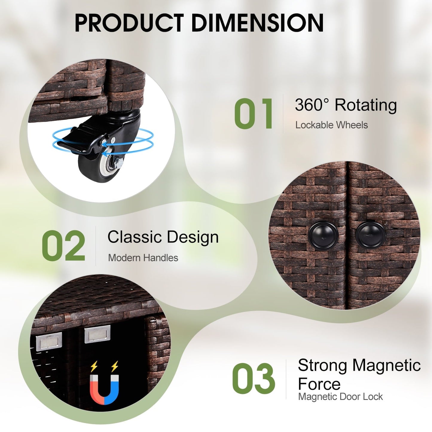 HiiKaa Outdoor Bar Cart with Storage Cabinet,Patio Wicker Sideboard Buffet Cabinet Prep Table,Kitchen Serving Cart with Rolling Wheels,Handle,Rattan Portable Bar Table with Shelves Doors Brown