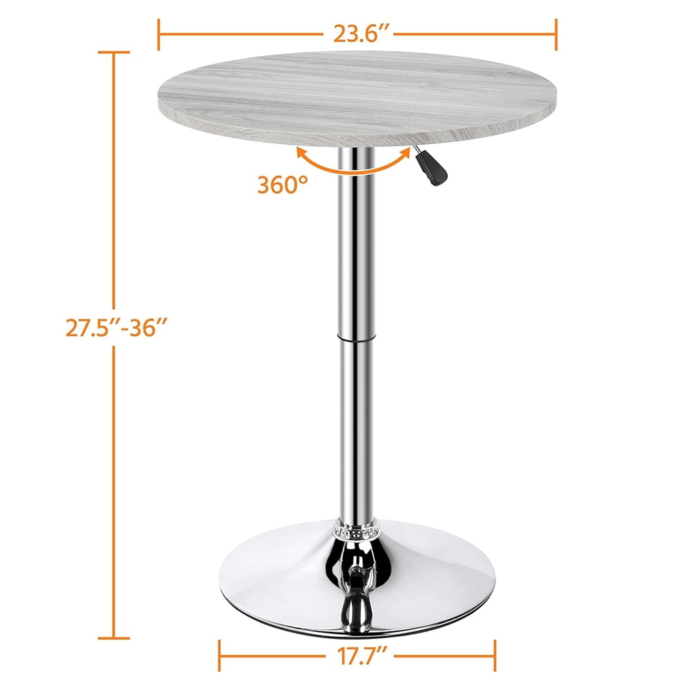 Gray Height Adjustable Round Pub Table Counter Bar Height MDF Top Table 360° Swivel Bar Tables Tall Cocktail Tables Bistro Table for Kitchen, Dorm, Home, Indoor