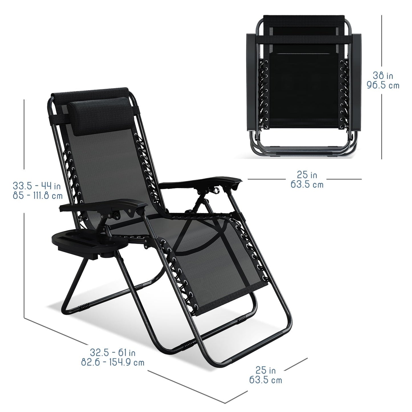 LammaLoe Zero Gravity Chair, Outdoor Lounge Chairs with Cup Holder, Black