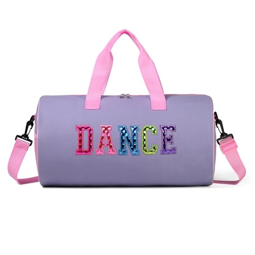 Dance Duffle Bag for Girls, Kids Toy Storage Bag,Weekend Bag,Overnight Bag,Gymnastics bag 17"Lx9"Wx9"H (Light purple)