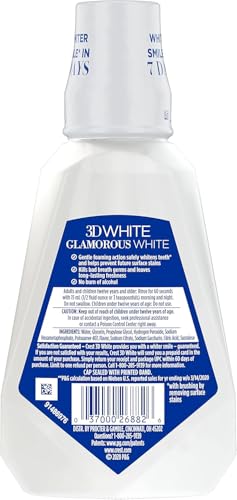 Crest 3D White Glamorous White Alcohol Free Multi-Care Whitening Mouthwash, Hydrogen Peroxide Mouthwash, Arctic Mint, 16 fl oz (473 mL) - Pack of 4, Crest Mouthwash