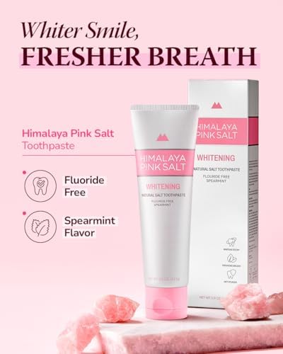 HIMALAYA PINKSALT Natural Whitening Toothpaste, 3.9 OZ (Pack of 4)- Fluoride Free I Natural Toothpaste for Teeth Whitening I Gum Health Care I Plaque Remover I Spearmint Flavor