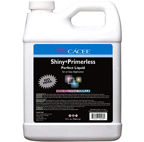 Cacee Shiny + Primerless Acrylic Nail Liquid - Professional Monomer Acrylic Nail Liquid Holder, Compatible with All Powders and Brushes, 32 Oz, No Primer Required, USA Made