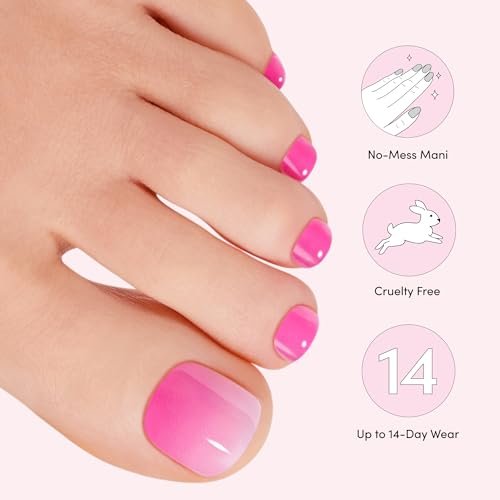 Dashing Diva Glaze Pedicure Nail Strip Set - Dragon Fruit Sorbet - Long Lasting, Chip Resistant, Semi-Cured Gel Nail Strips - Summer Gel Set - 4-Piece Pedicure Kit with 32 Strips