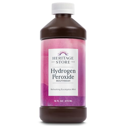 Heritage Store Hydrogen Peroxide Mouthwash - Daily Oral Care - Eucalyptus and Fresh Mint Mouth Wash - Gentle Bubbling Action for Clean, Healthy Gums and a Fresh Mouth, Sweetened with Xylitol, 16oz