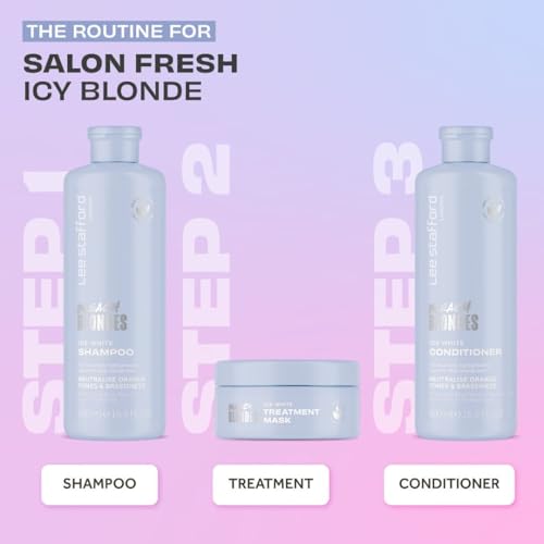 Lee Stafford Blue Toning Shampoo | Bleach Blonde Ice White Collection - Corrects Brassy & Orange Tones, Best for Highlighted, Cool Hair, Color Extend Treatment, Hydrating, 16.9 Fl Oz