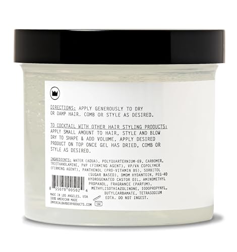 Imperial Barber Grade Gel Pomade - All Day Strong Hold, No Flaking, Water Based, Reactivatable - Natural Men's Hair Styling Product 12oz