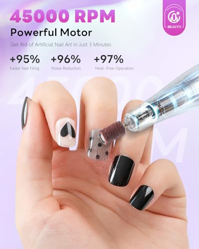 Cordless Nail Drill Professional: 45000 RPM Rechargeable Electric Nail File Kit, Portable & Low Noise for Acrylic, Gel Nails, Manicure & Pedicure - Salon & Home Use