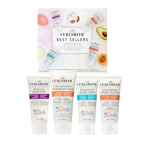 Curlsmith - Best Sellers Travel Size Kit for all curl types. Includes Strength, Moisture, and Scalp Recipes | Pre-Shampoo Treatment, Shampoo & Conditioner, Leave-In Conditioner, and Styling Soufflé.