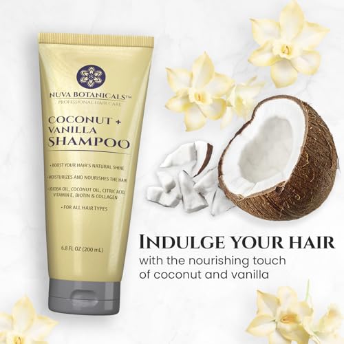 Coconut Shampoo and Conditioner, Vanilla Shampoo and Conditioner with Biotin and Collagen- Moisturizing Shampoo and Conditioner Set with Jojoba Oil, Argan Oil and Vitamin E(6.8oz each)
