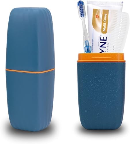 Jeopace Toothbrush Cup Toothbrush Holder with Cover Travel Boothbrush Holder Portable Toothbrush Case and Carrier for Bathroom School Business Trip(Blue)