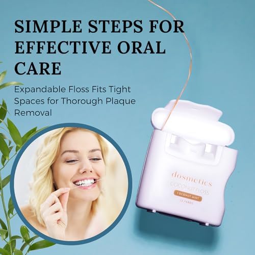 Coconut Oil Infused Thick Dental Floss 5 Pack, Coconut Mint Expanding Dental Floss, Oral Care Stretchable Floss, Tooth Floss for Plaque Removal and Gum Protection, 32 Yards x 5 Flossers